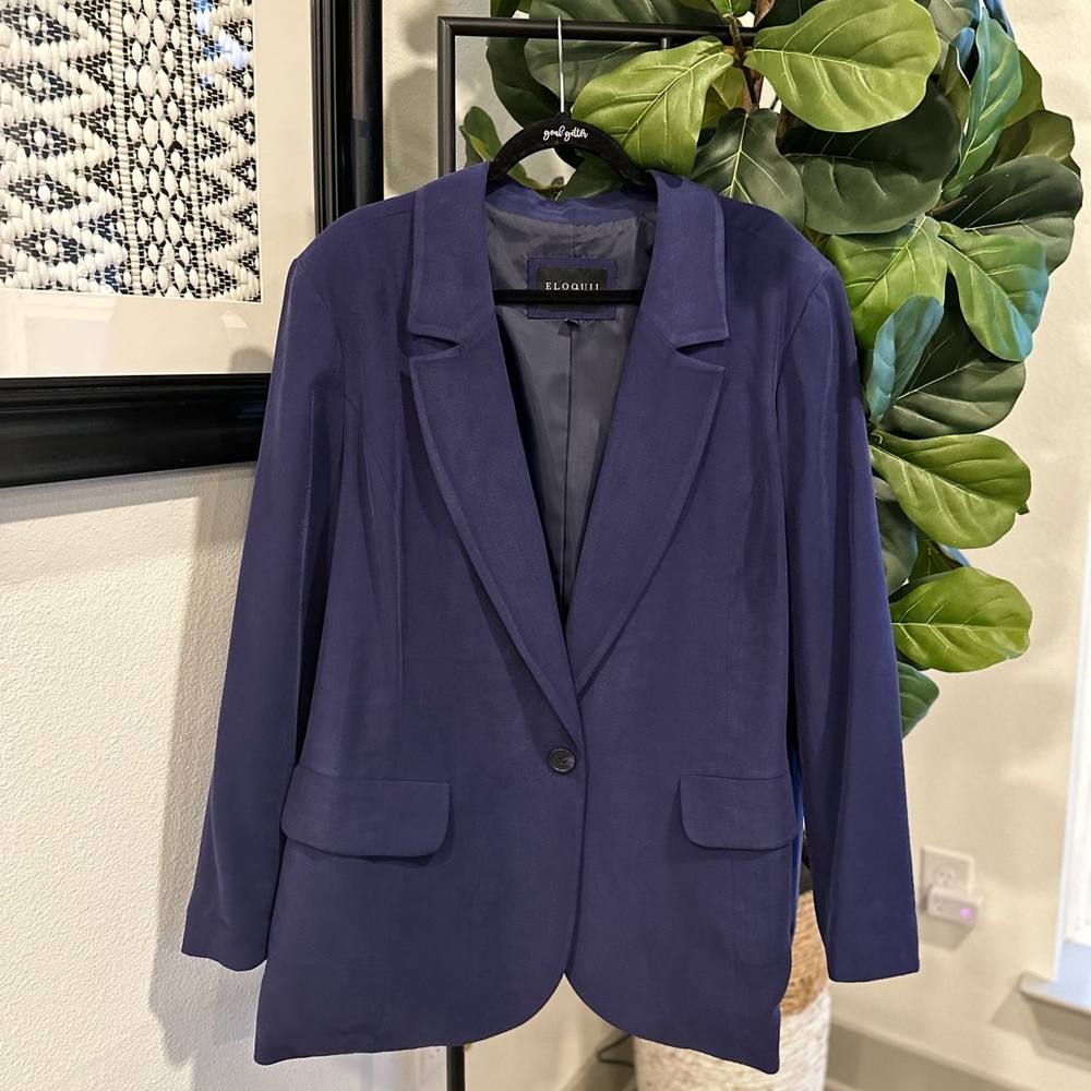 ELOQUII Long Line One Button Blazer - Evening Blue